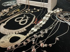 Vintage To Modern Mixed Estate Costume Jewelry Lot Silver Tone Rhinestones More