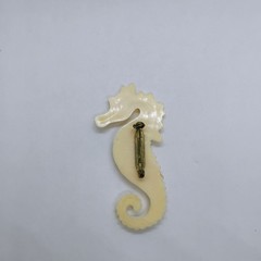 Vintage Plastic Seahorse Brooch Off-White Large 3″ Long