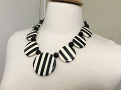Gorgeous Danish Designer Black & Off White Buffalo Horn Bib Collar Necklace