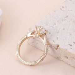 Filigree Style 1.15CT Round Cut White Moissanite & 10K Yellow Gold FN Women Ring