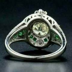 Art Deco Style Lab Created Diamond & Emerald 14k White Gold Finish Wedding Ring