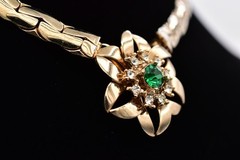 Vintage Flower Collar Choker Necklace Green Rhinestone Crystal Gold Chunky BinBN