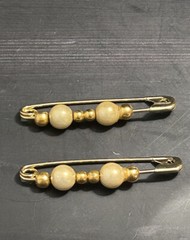 Vintage Faux Pearl & Gold Tone Beads Safety Pin Gold Tone Pin Brooch!