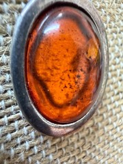 Vintage Sterling Silver 925 Baltic Amber Oval Pendant Cognac Honey Modernist