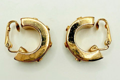 Givenchy Vintage Clip On Earrings Logo Black Enamel Hoops Gold Signed 80s 1 in