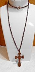 Large Vintage Solid Copper Cross / Crucifix Pendant & 22″ Curb Link Chain 12.6 g