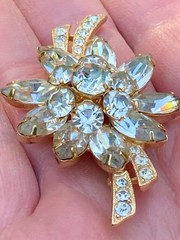 VTG Eisenberg Ice Clear Rhinestone Floral Spray Brooch And Earrings Set WOW!!!!