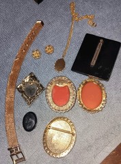 Lot Of 9 Vintage Cameo Necklace Bracelet Earrings Mourning Pendant