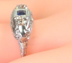 Antique Art Deco Diamond Engagement 14K White Gold Ring Size 7 UK-N1/2 EGL USA
