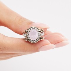 Turkish Reversible Oval Pink Quartz and White Topaz 925 Sterling Silver Ring