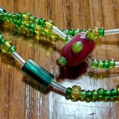 Green glass beaded necklace 3 strand lampwork beads