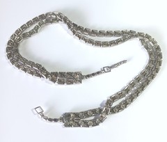 Vintage D’VER’S N.Y. 2-Strand Silver-tone Necklace w/ Square Rhinestones 15″