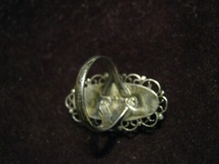 Early Eagle Mark STERLING w/ 21mm OVAL TURQUOISE Wire & Dots Ring. Size 4 LQQK!