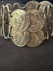 ART Arthur Pepper Wide Double Ancient Faux Coin Bracelet Signed Vintage Jewelry