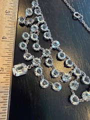 Vtg Open Back Crystal Clear Festoon Necklace Bezel Tier Tiered Set Drop 15.5”