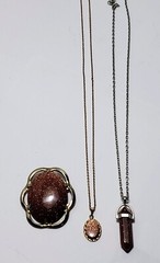 3pc LOT GOLDSTONE Gold Filled Brooch JJJ Co & 2 Goldstone Necklaces Vtg jewelry