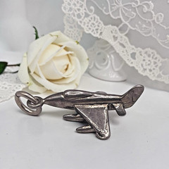 Vintage Military Fighter Jet Plane Aviation 925 Sterling Silver Charm, 1″