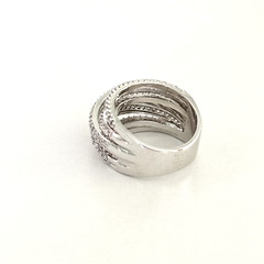 Ladies Clear CZ Multi Row Free Form Wrap Silver Tone Statement Ring Size 6