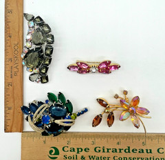 VTG lot of 4 Juliana Rhinestone brooches Open back prong set floral
