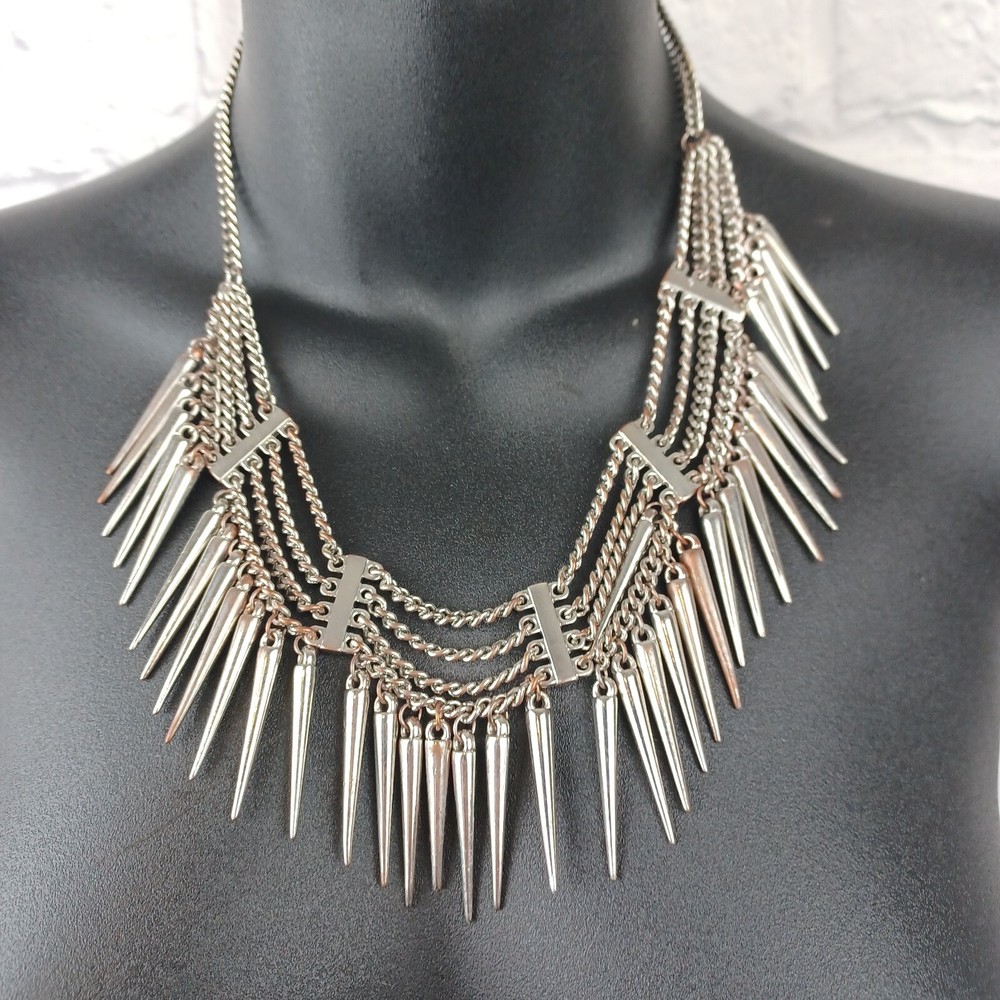 Silver Tone Multi Strand Chain Dangle Collar Choker 18″ Necklace
