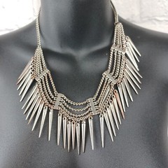 Silver Tone Multi Strand Chain Dangle Collar Choker 18″ Necklace