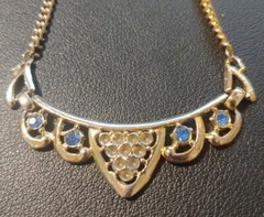 Vintage KARU Blue Crystal Rhinestone Silver Tone Choker Necklace Signed 14″