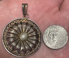 Antique Silver-Tone Sunflower Filigree Pendant