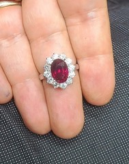 Vintage 18K White Gold Engagement Ring 4.38ct.Natural Rhodolite Garnet Oval Cut