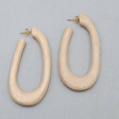 Vintage Long Wood Hoop Pierced Earrings Drop Hoops 3″