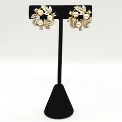 Judy Lee Leaf Leaves Wreath with Faux Pearls & Crystals Vintage Clip On Earrings