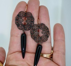 Antique Berlin Iron 14K & Onyx Earrings