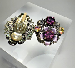 Vintage West Germany Purple AB Rhinestone Floral Demi Parure Jewelry Set