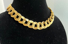 ANNE KLEIN Signed GOLD TONE DOUBLE-LINK CHAIN 15″ STATEMENT CHOKER NECKLACE!