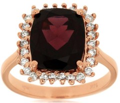 LARGE 5.30CT DIAMOND & AAA RHODOLITE 14KT ROSE GOLD CUSHION HALO ENGAGEMENT RING
