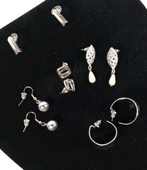 Vintage Earring Lo9t 5 Pair Silver Tone Studs Wide Hoops Dangle Beads Faux Pearl