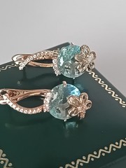 Vintage 1990-s 14 Ct Rolled Gold Aquamarine Zircons Earrings – Hallmarked 585 RG
