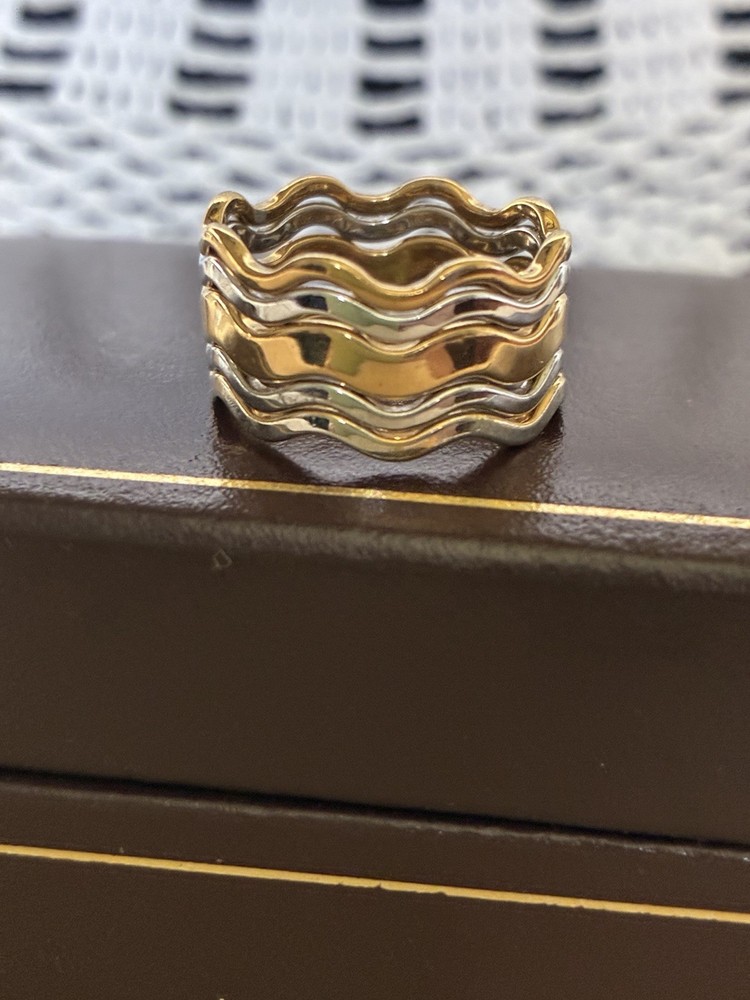 Avon Wave Ring Original 5 Bands Silver and Gold Tone 1970s Size 7 3/4