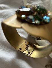 Vintage Huge Juliana? Clamper Cuff Prong Set Stones Bracelet 3” Wide Estate