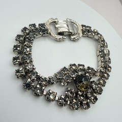 Vintage Silver Tone Rhinestone Bracelet Smoky Gray Multi Strand Cluster Retro