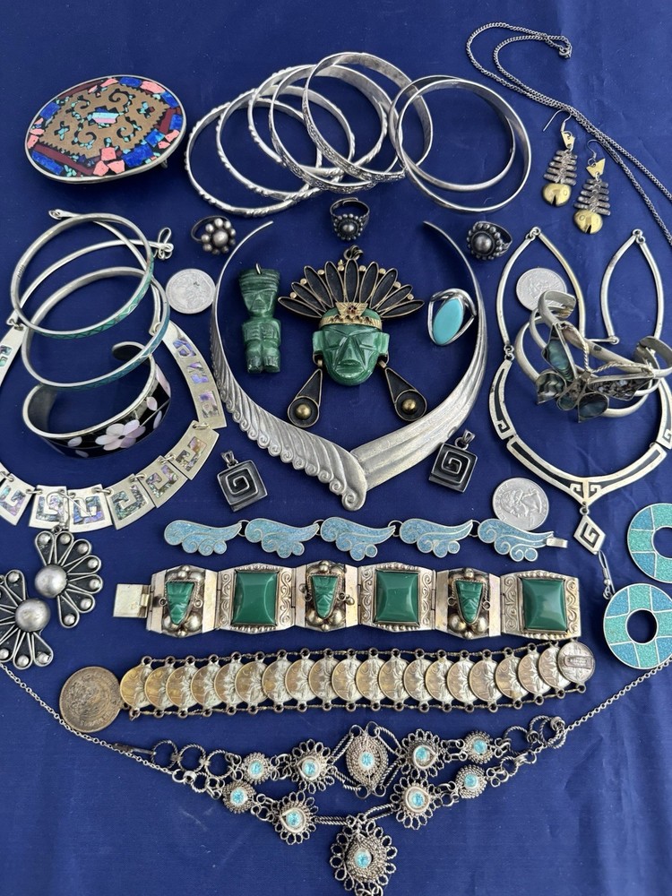 Vintage Jewelry Lot Mexico Alpaca Boho Ethnic Tribal Runway 30 Pc Bracelet Nlace