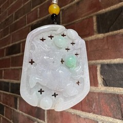Grade A Burma Jadeite White and Green Chinese Unicorn 麒麟 Pendant Certified