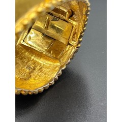 Les Bernard VO Vogue Vintage Signed Hammered Gold Cuff Bracelet Rhinestones