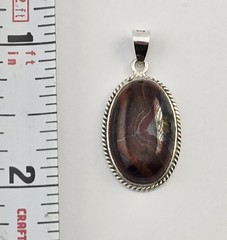 Vintage Sterling Silver Oval Gemstone Pendant 2.6g – Tiger Iron / Banded Jasper
