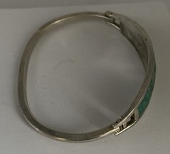 2 Vtg Silver Tone Mexican Alpaca Inlaid Abalone & Turquoise Cuff Bracelets Read