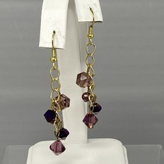 Glass Beaded Dangle Drop Earrings Pair (2) Purple Yellow Fringe Pierced