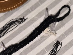 Antique 1920s Art Deco French Jet Glass Flapper Necklace, Woven Multi-Bead Laria