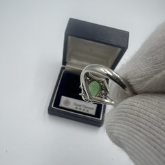 Vintage Pt850 Solid Platinum Green Jadeite Diamond Ring 5.5g Size 6.25 Japan