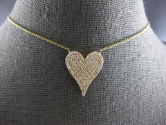 LARGE .99CT DIAMOND 14KT YELLOW GOLD 3D PAVE CLASSIC HEART SHAPE LOVE NECKLACE