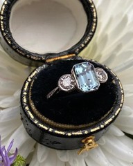 Art Deco Style 2.55Ct Lab Created Aquamarine Engagement 14K White Gold FN Ring