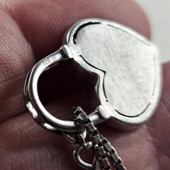 Sterling Heart Pendant Lock & 10 Tiny Diamonds & 18in Chain Box Link 8.7g [8540]